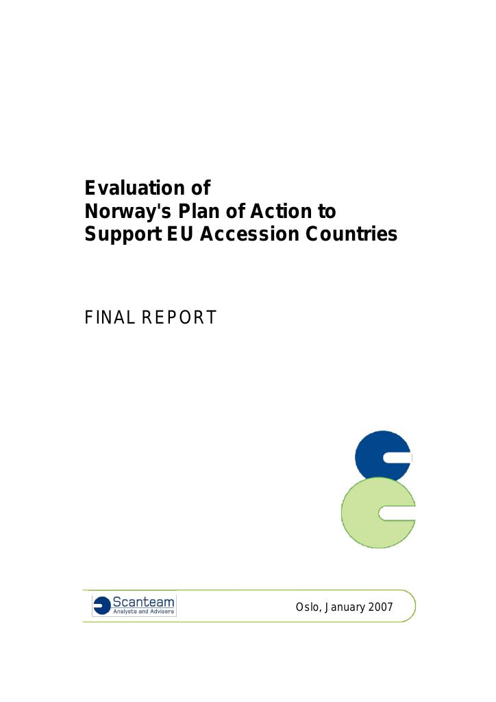 Forsiden av dokumentet Evaluation of Norway's Plan of Action to Support EU Accession Countries