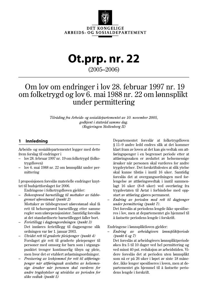 Forsiden av dokumentet Ot.prp. nr. 22 (2005-2006)