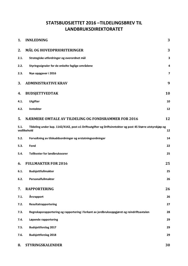 Forsiden av dokumentet Tildelingsbrev