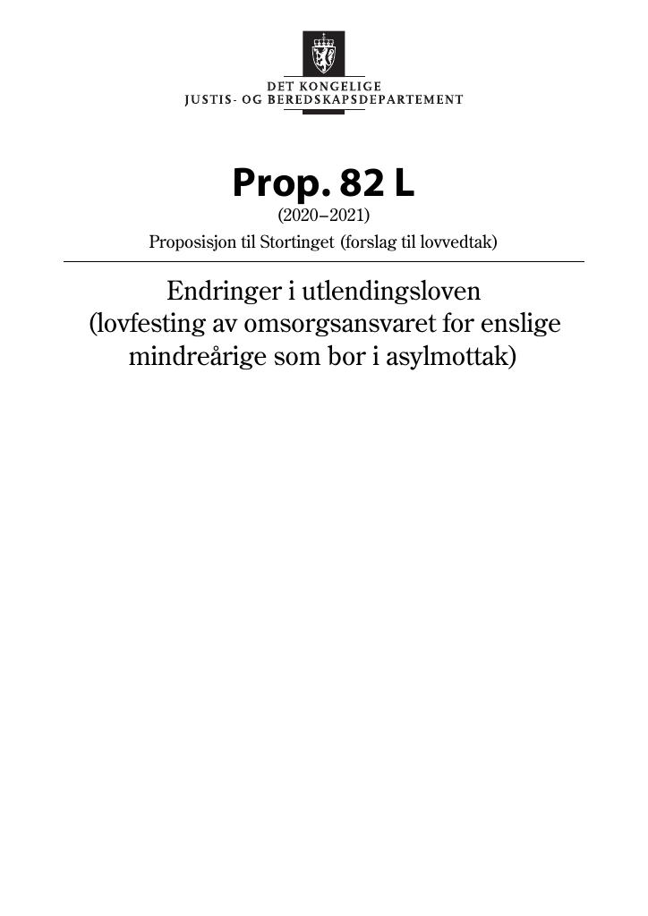 Forsiden av dokumentet Prop. 82 L (2020–2021)