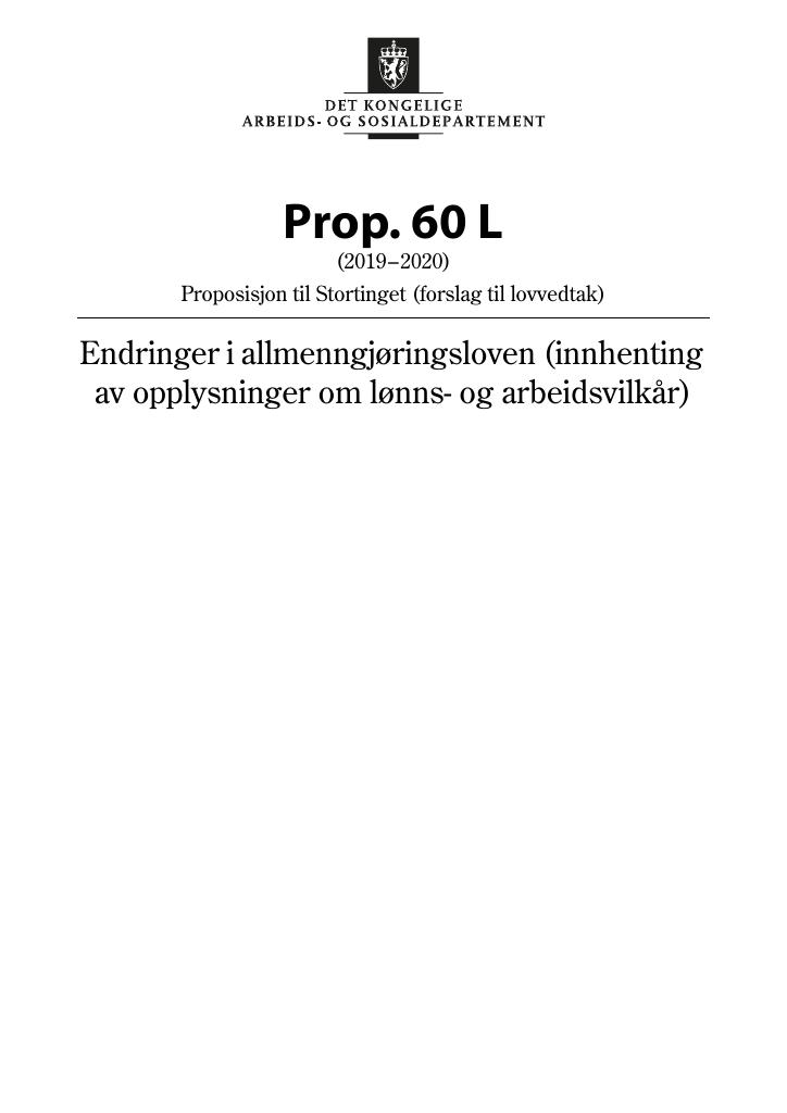 Forsiden av dokumentet Prop. 60 L (2019–2020)