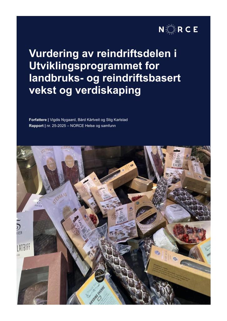 Forsiden av dokumentet Vurdering av reindriftsdelen i Utviklingsprogrammet for landbruks- og reindriftsbasert vekst og verdiskaping