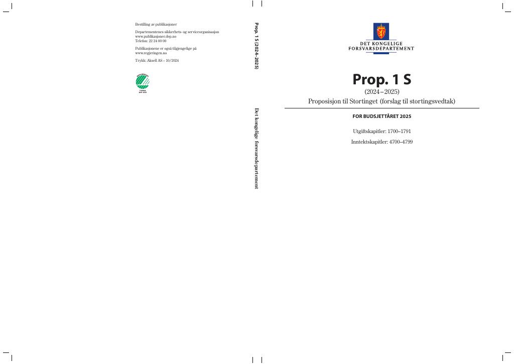 Forsiden av dokumentet Prop. 1 S (2024–2025)