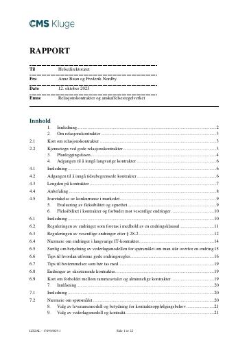 Forsiden av dokumentet Relasjonskontrakter og anskaffelsesregelverket