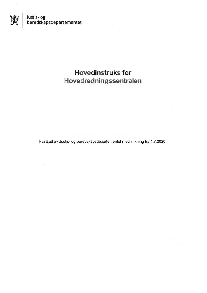 Forsiden av dokumentet Hovedinstruks for Hovedredningssentralen