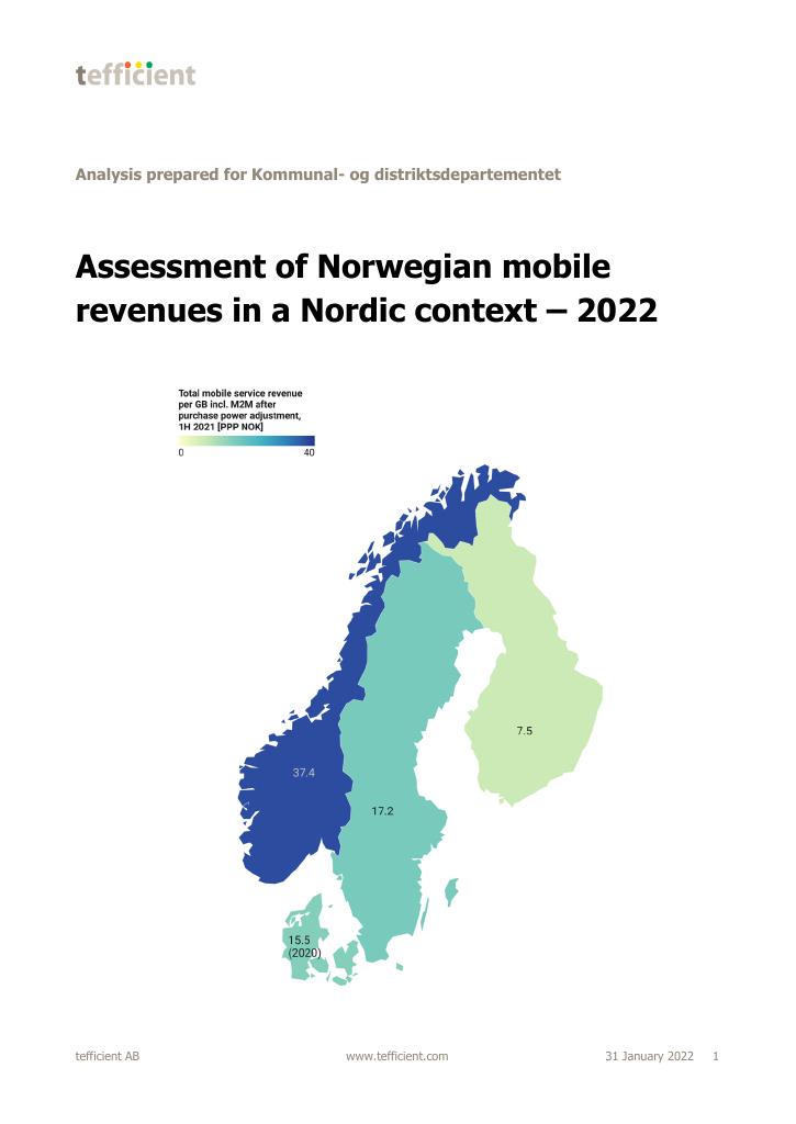 Forsiden av dokumentet Assessment of Norwegian mobile revenues in a Nordic context – 2022