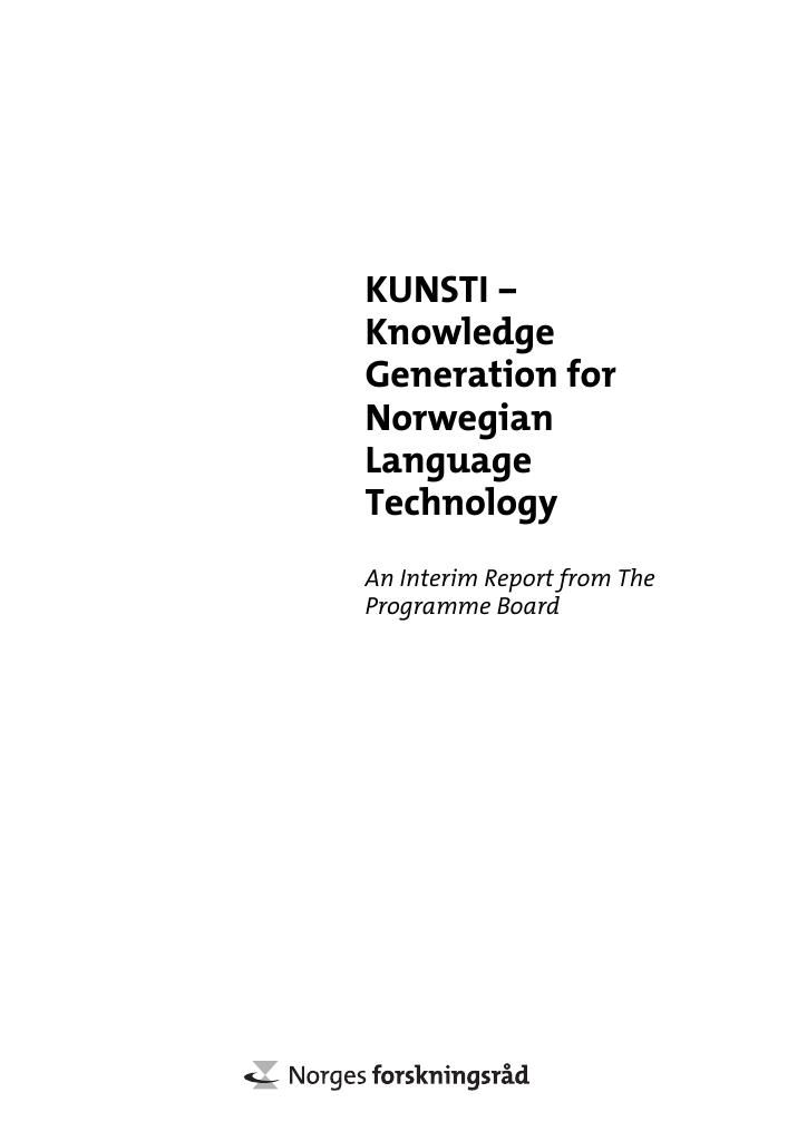 Forsiden av dokumentet KUNSTI - Knowledge Generation for Norwegian Language Technology