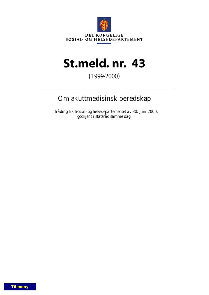 Forsiden av dokumentet St.meld. nr. 43 (1999-2000)