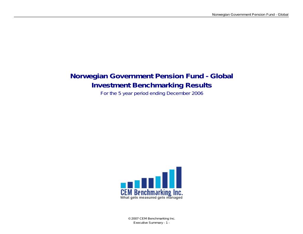 Forsiden av dokumentet Rapport fra CEM Benchmarking om Statens pensjonsfond - Utland i 2006
