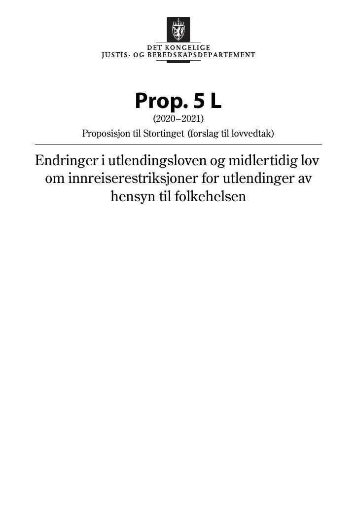 Forsiden av dokumentet Prop. 5 L (2020–2021)