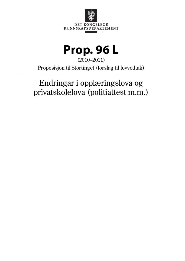 Forsiden av dokumentet Prop. 96 L (2010–2011)