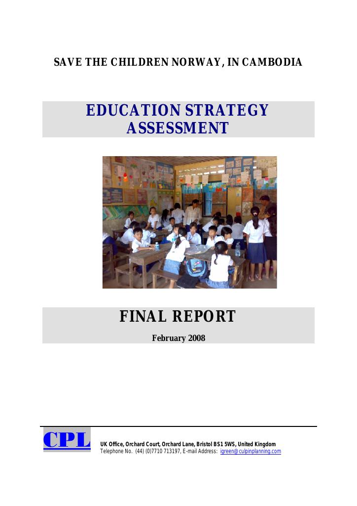 Forsiden av dokumentet Education strategy assessment