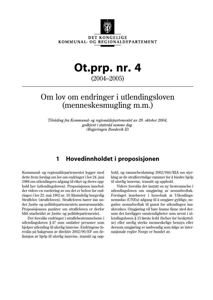 Forsiden av dokumentet Ot.prp. nr. 4 (2004-2005)