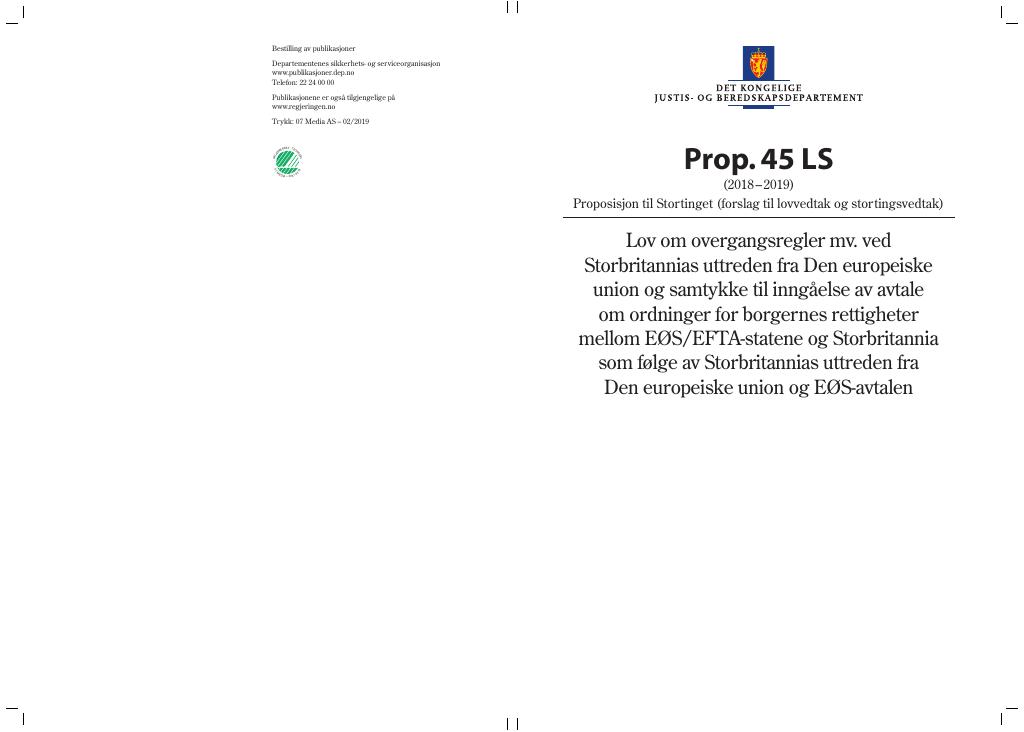 Forsiden av dokumentet Prop. 45 LS (2018–2019)
