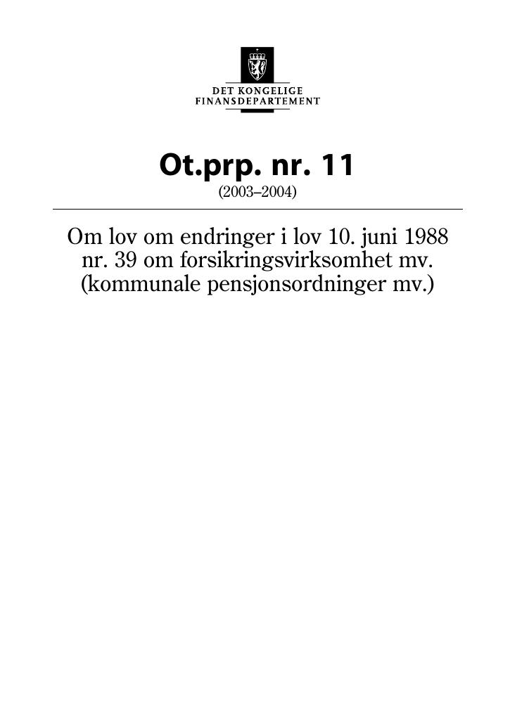 Forsiden av dokumentet Ot.prp. nr. 11 (2003-2004)