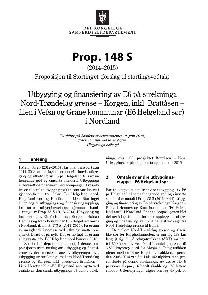 Forsiden av dokumentet Prop. 148 S (2014–2015)