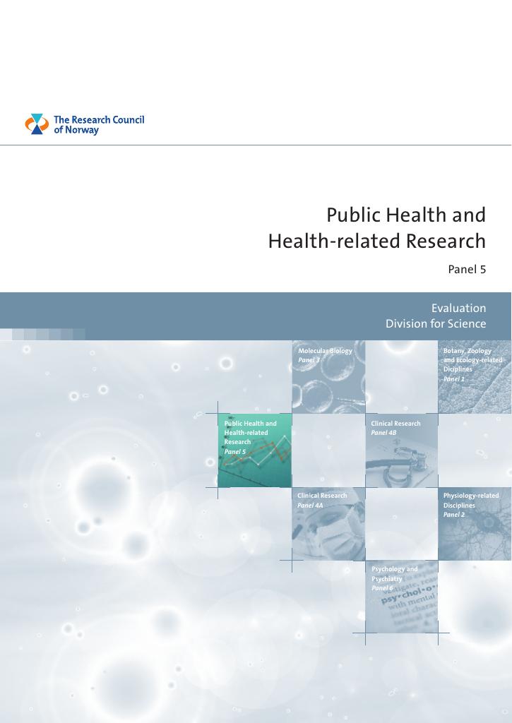 Forsiden av dokumentet Public Health and Health-related Research. Panel 5