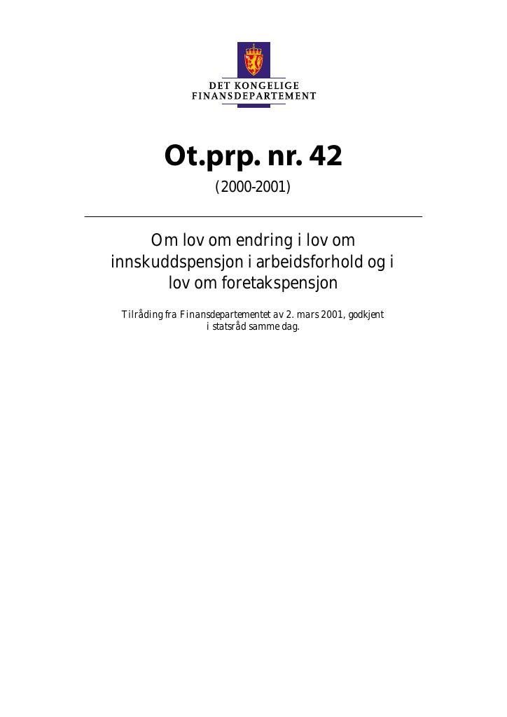 Forsiden av dokumentet Ot.prp. nr. 42 (2000-2001)