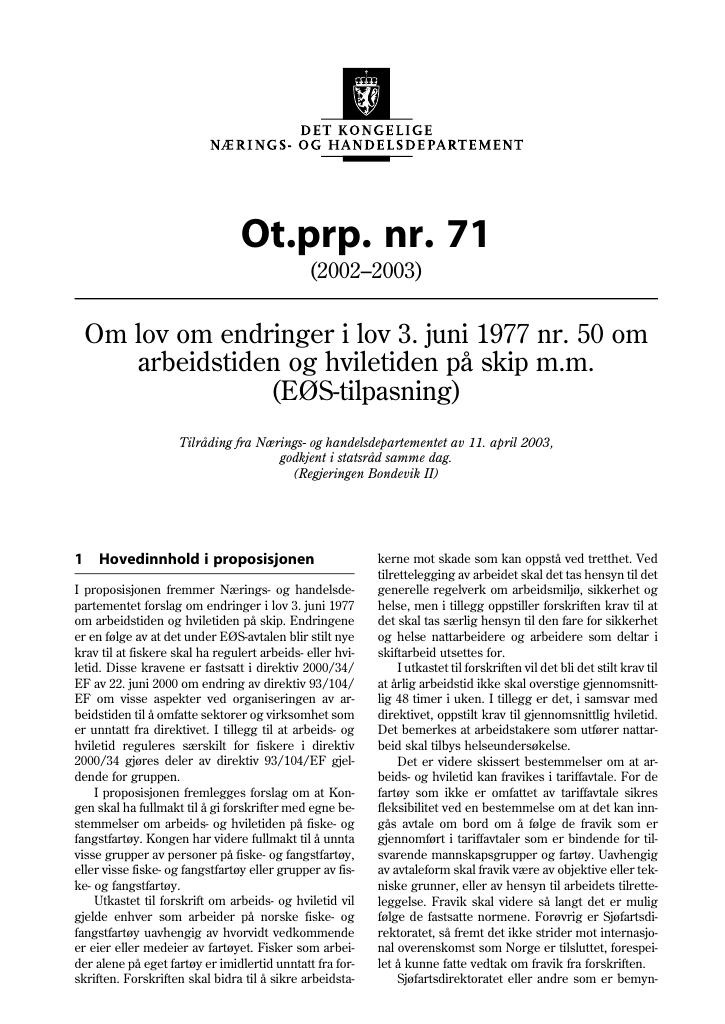 Forsiden av dokumentet Ot.prp. nr. 71 (2002-2003)