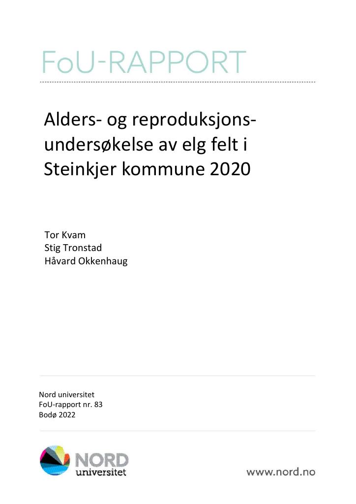 Forsiden av dokumentet Alders- og reproduksjonsundersøkelse av elg felt i Steinkjer kommune 2020