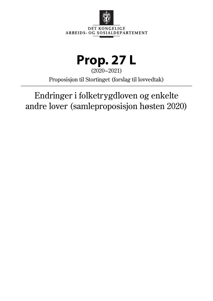 Forsiden av dokumentet Prop. 27 L (2020–2021)