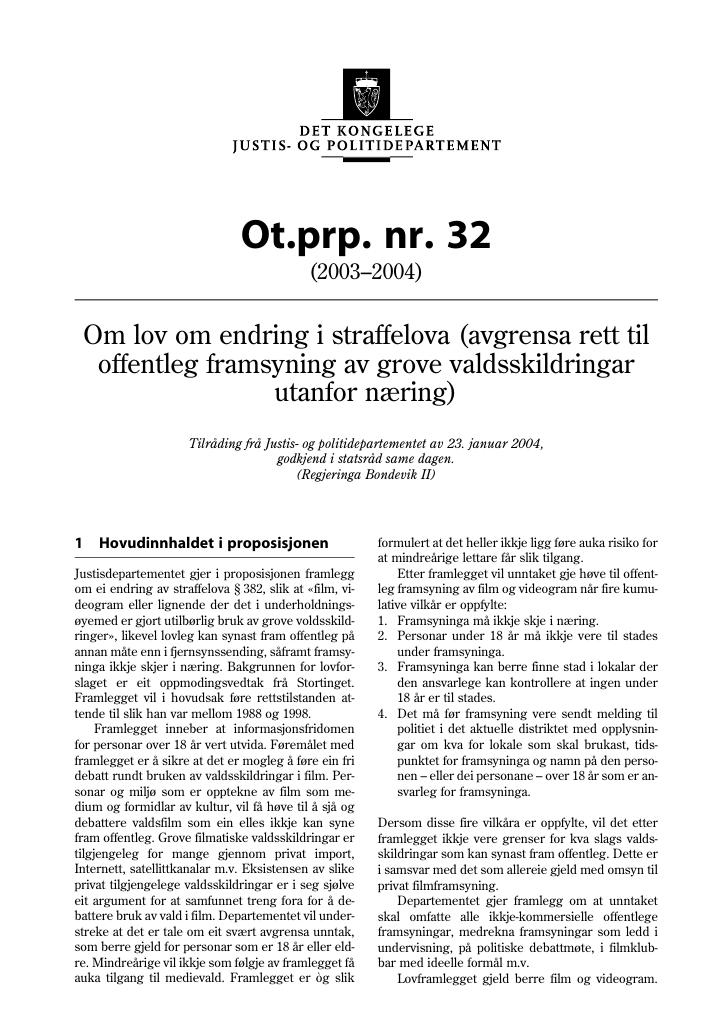 Forsiden av dokumentet Ot.prp. nr. 32 (2003-2004)