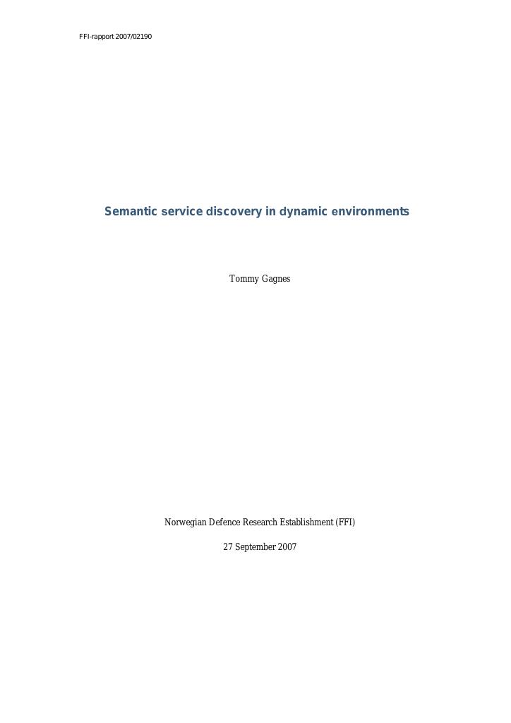 Forsiden av dokumentet Semantic service discovery in dynamic environments