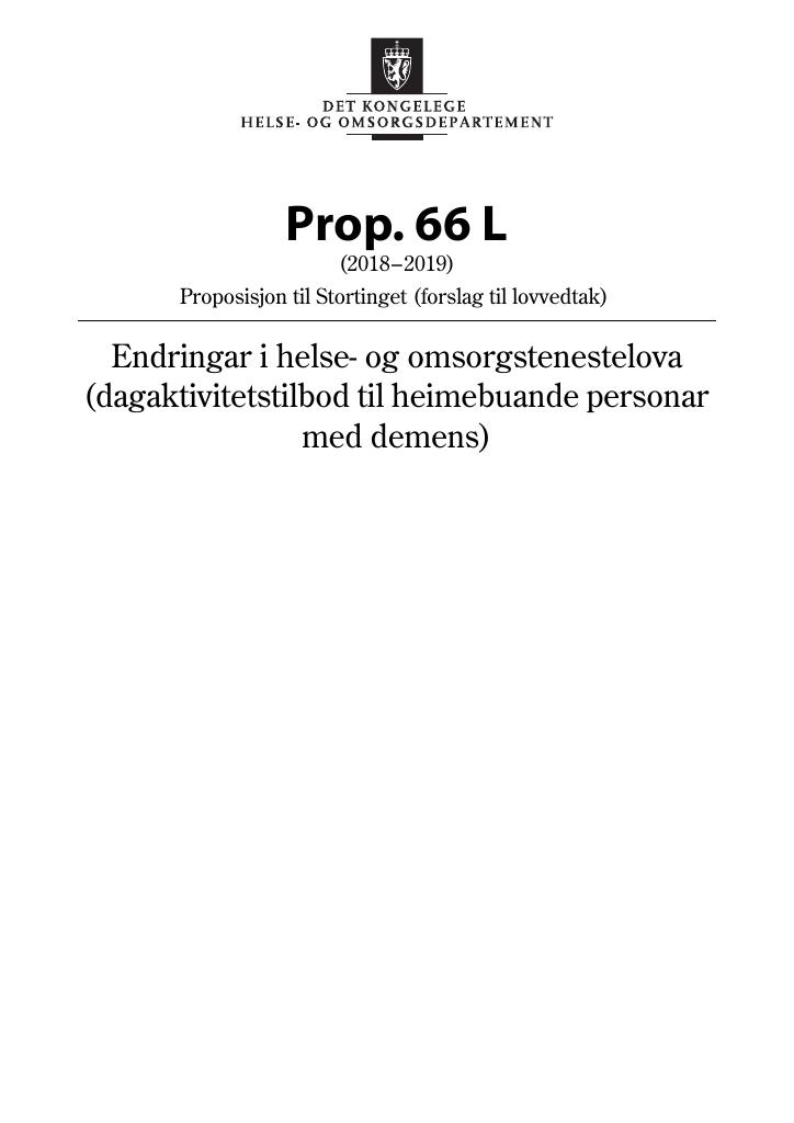 Forsiden av dokumentet Prop. 66 L (2018–2019)
