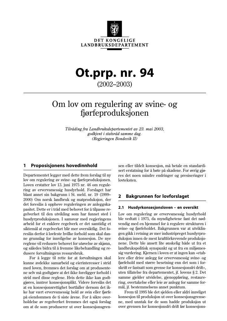 Forsiden av dokumentet Ot.prp. nr. 94 (2002-2003)