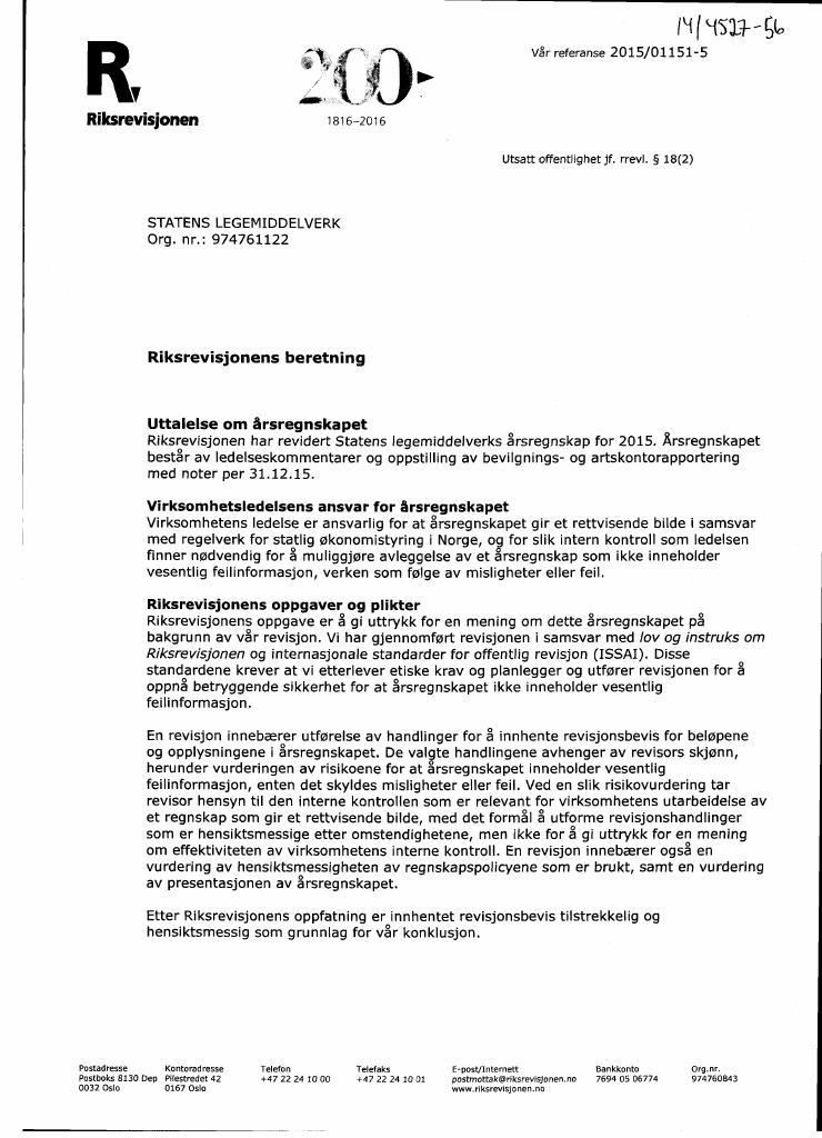 Forsiden av dokumentet Revisjonsberetning (PDF)