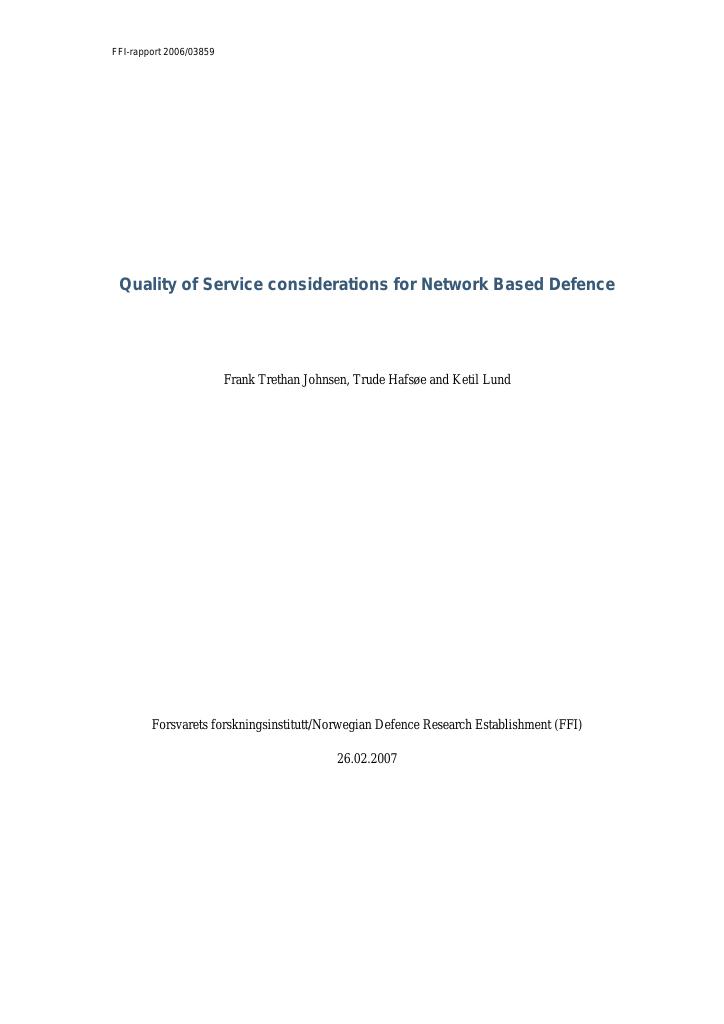 Forsiden av dokumentet Quality of Service considerations for Network Based Defence