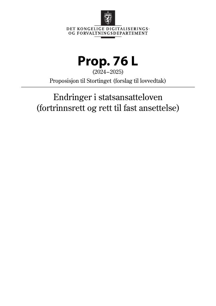 Forsiden av dokumentet Prop. 76 L (2024–2025)