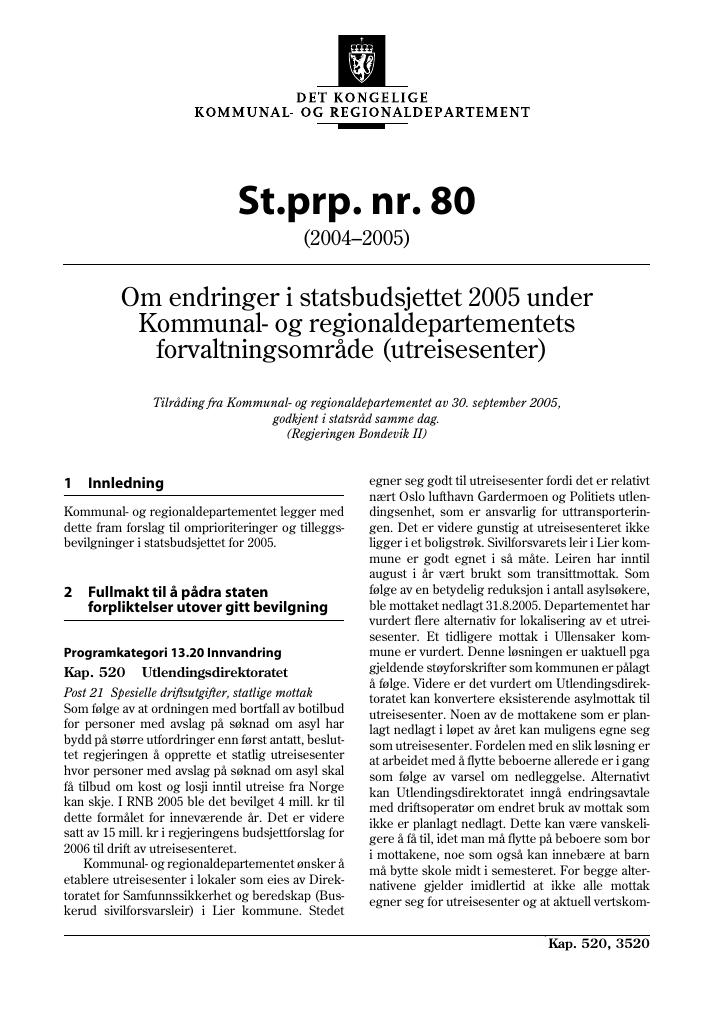 Forsiden av dokumentet St.prp. nr. 80 (2004-2005)