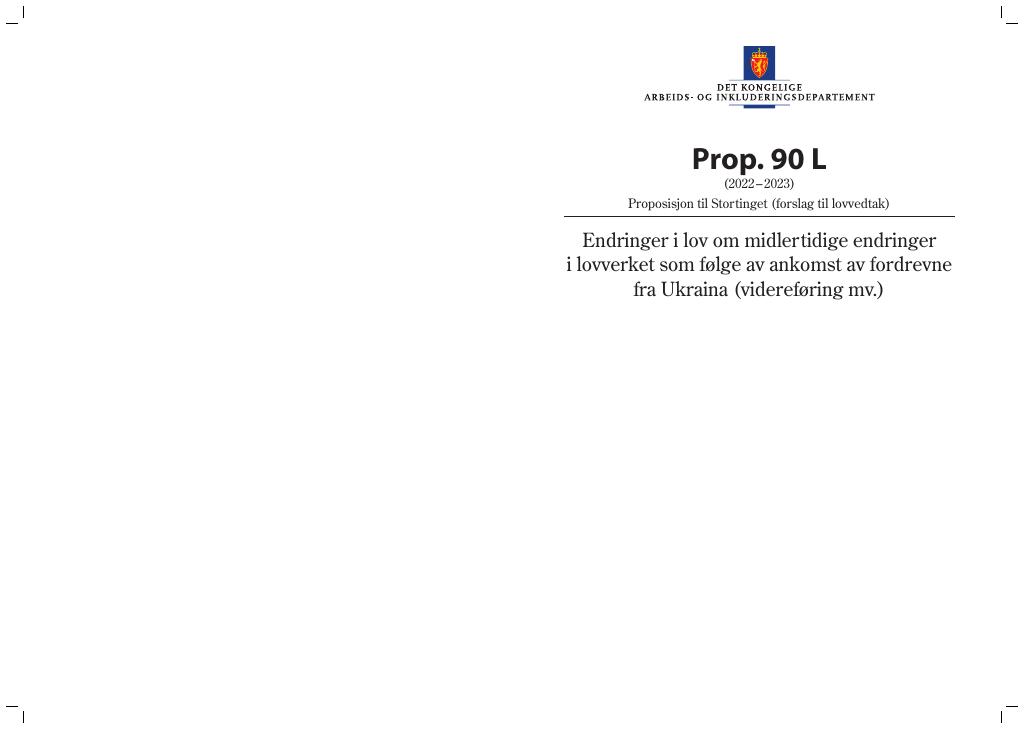 Forsiden av dokumentet Prop. 90 L (2022–2023)