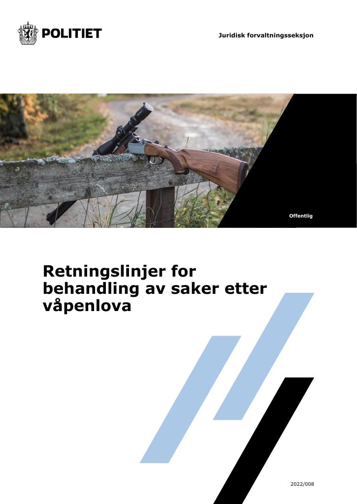 Forsiden av dokumentet Retningslinjer for behandling av saker etter våpenlova