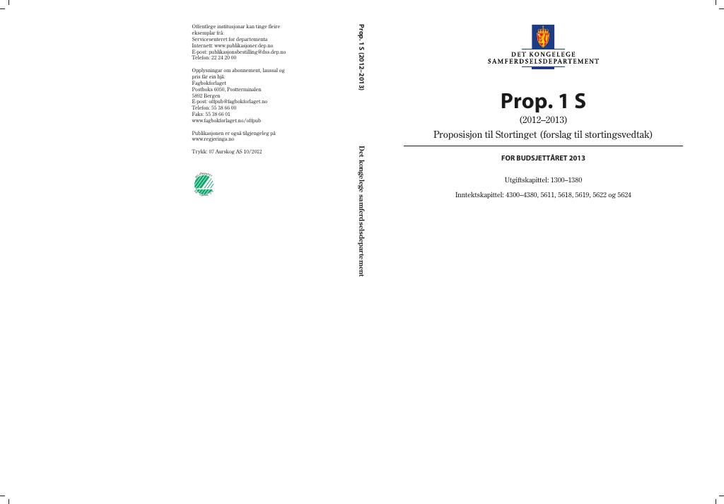 Forsiden av dokumentet Prop. 1 S (2012–2013)