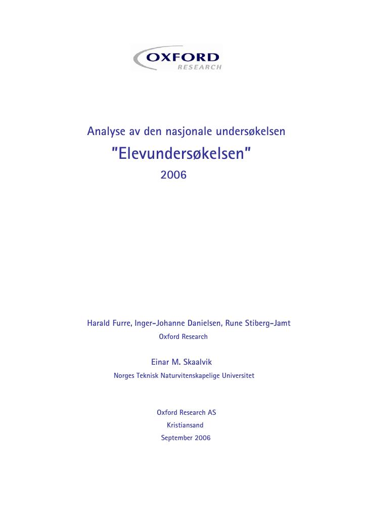 Forsiden av dokumentet Elevundersøkelsen 2006 – en analyse av resultatene