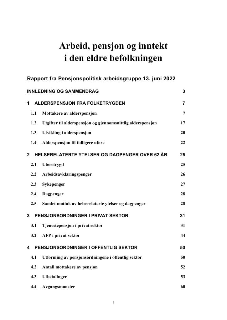 Forsiden av dokumentet Arbeid, pensjon og inntekt i den eldre befolkningen - 2022