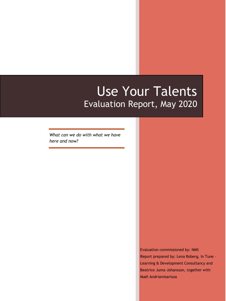 Forsiden av dokumentet Use Your Talents Evaluation Report