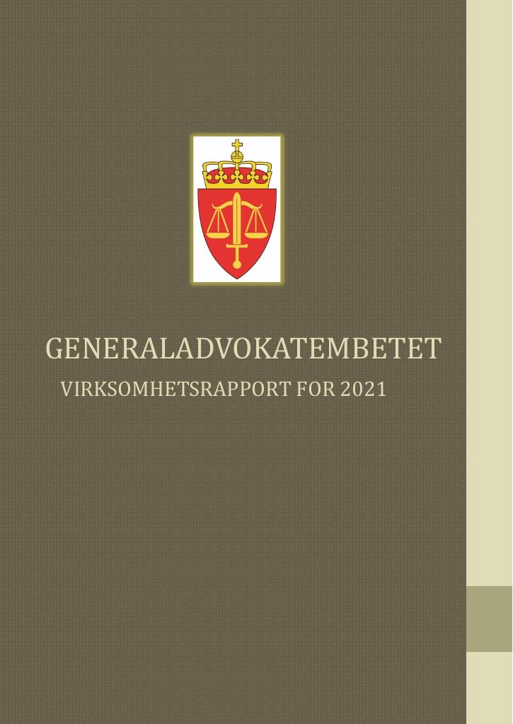Forsiden av dokumentet Årsrapport Generaladvokatembetet 2021