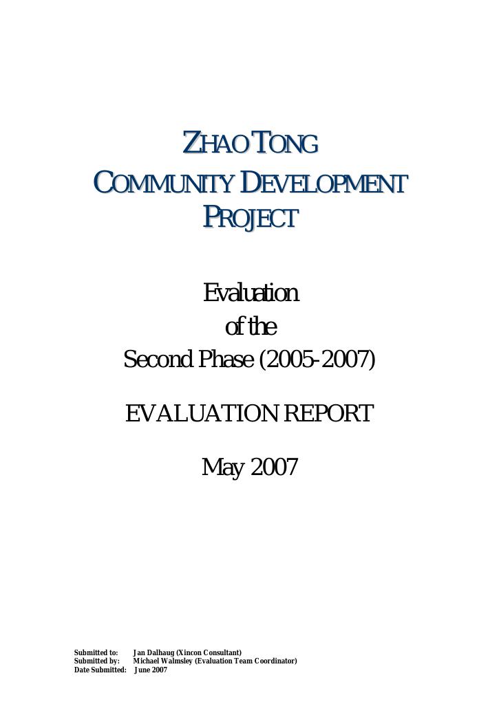 Forsiden av dokumentet Zhao Tong Community Development Project, Evaluation of the Second Phase (2005-2007)