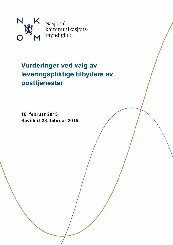 Forsiden av dokumentet Vurderinger ved valg av leveringspliktige tilbydere av posttjenester