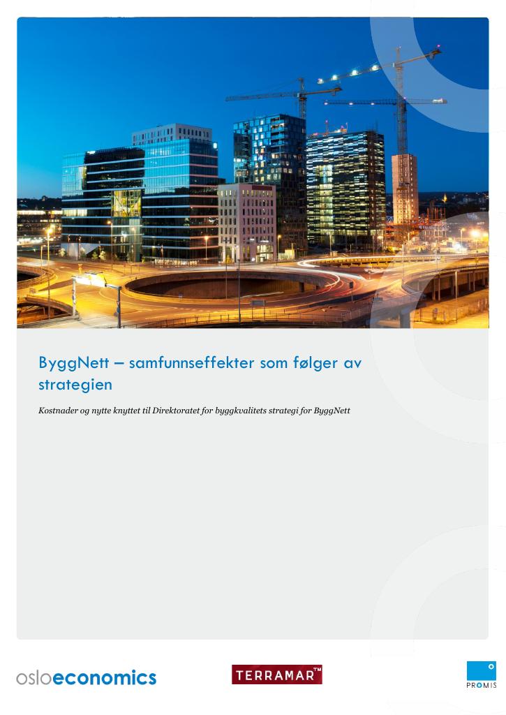 Forsiden av dokumentet ByggNett – samfunnseffekter som følger av strategien