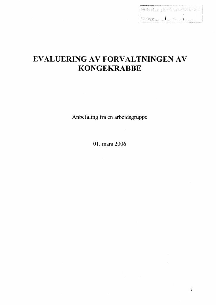 Forsiden av dokumentet Evaluering av forvaltning av kongekrabbe