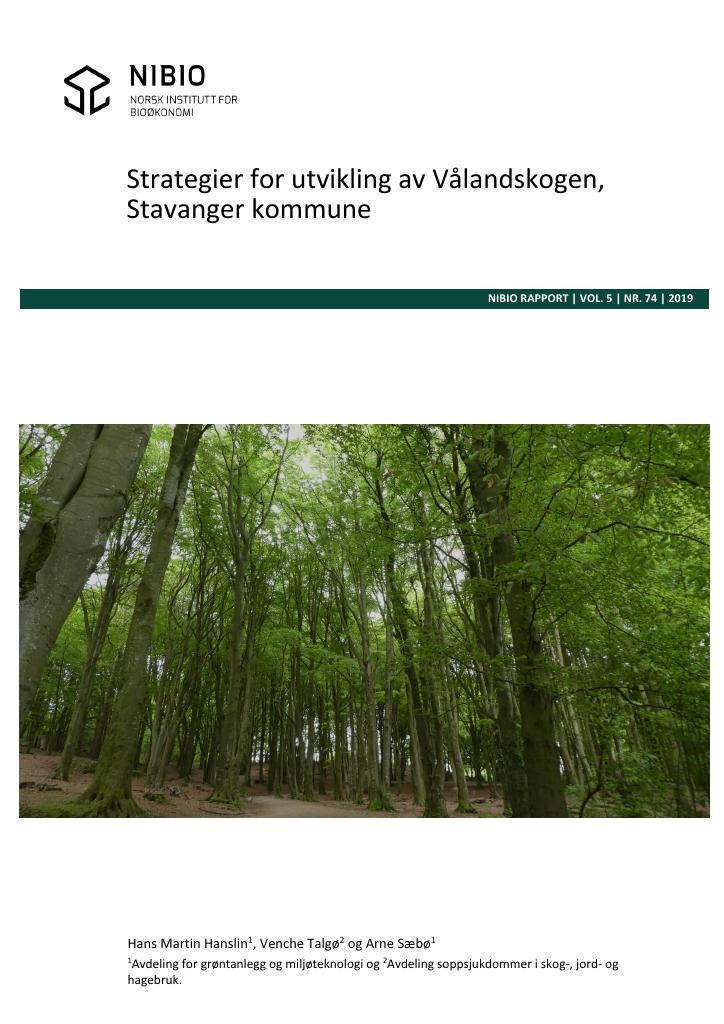 Forsiden av dokumentet Strategier for utvikling av Vålandskogen, Stavanger kommune