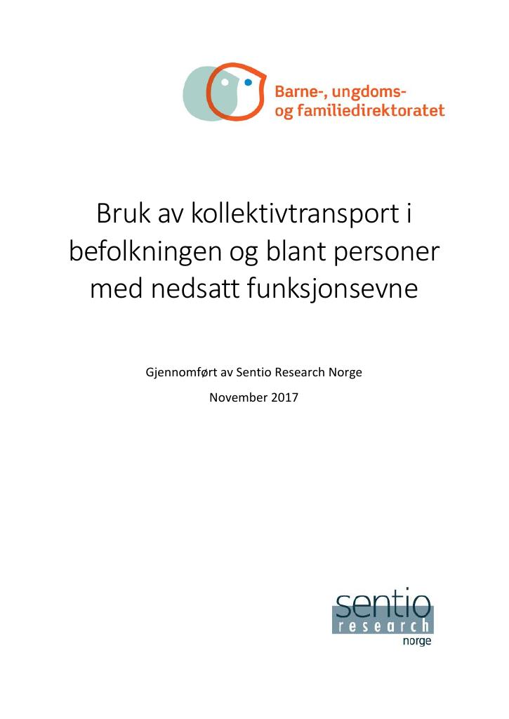 Forsiden av dokumentet Bruk av kollektivtransport i befolkningen og blant personer med nedsatt funksjonsevne.
