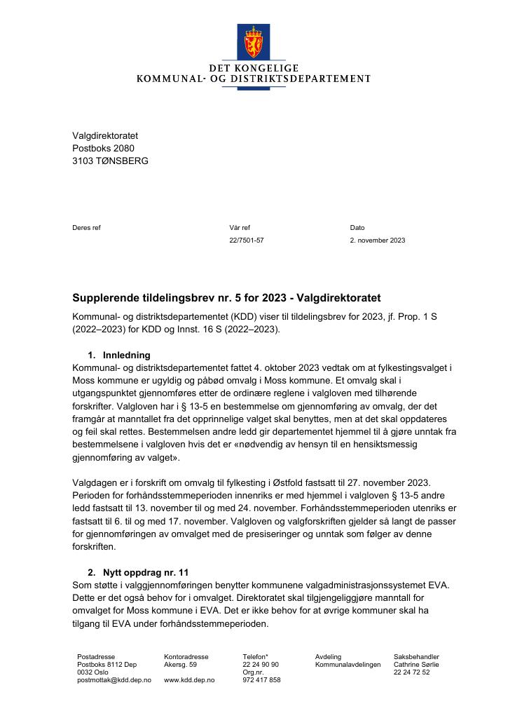 Forsiden av dokumentet tilleggsbrev nr. 5 (pdf) 2023