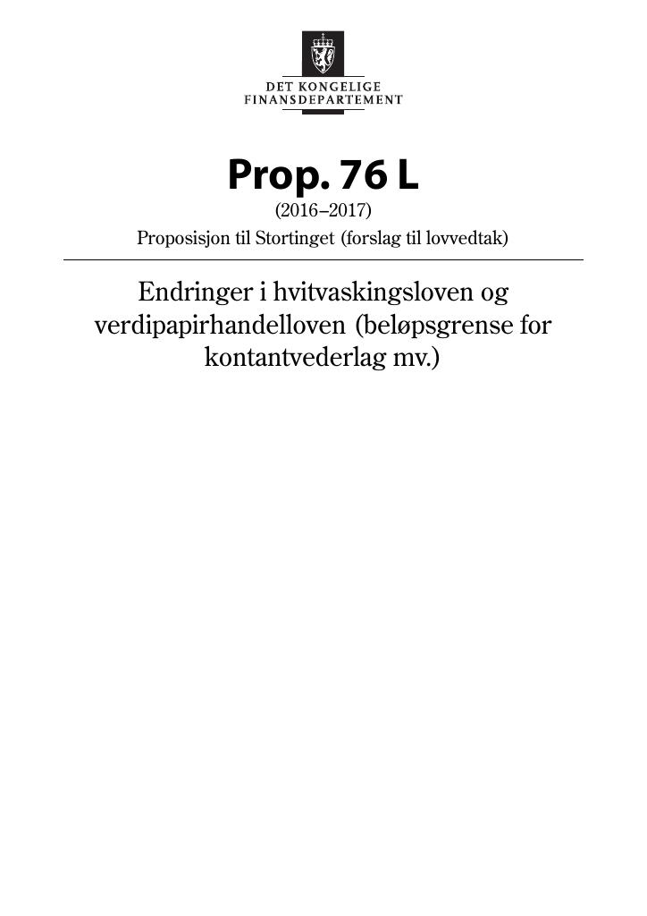 Forsiden av dokumentet Prop. 76 L (2016–2017)