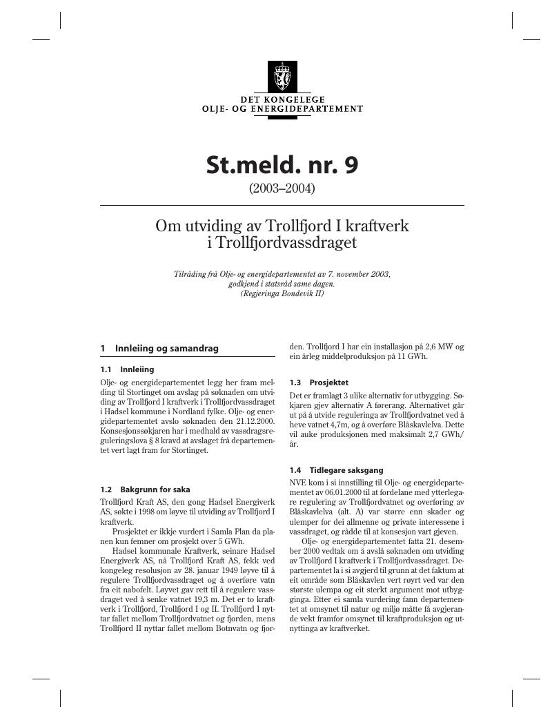 Forsiden av dokumentet St.meld. nr. 9 (2003-2004)