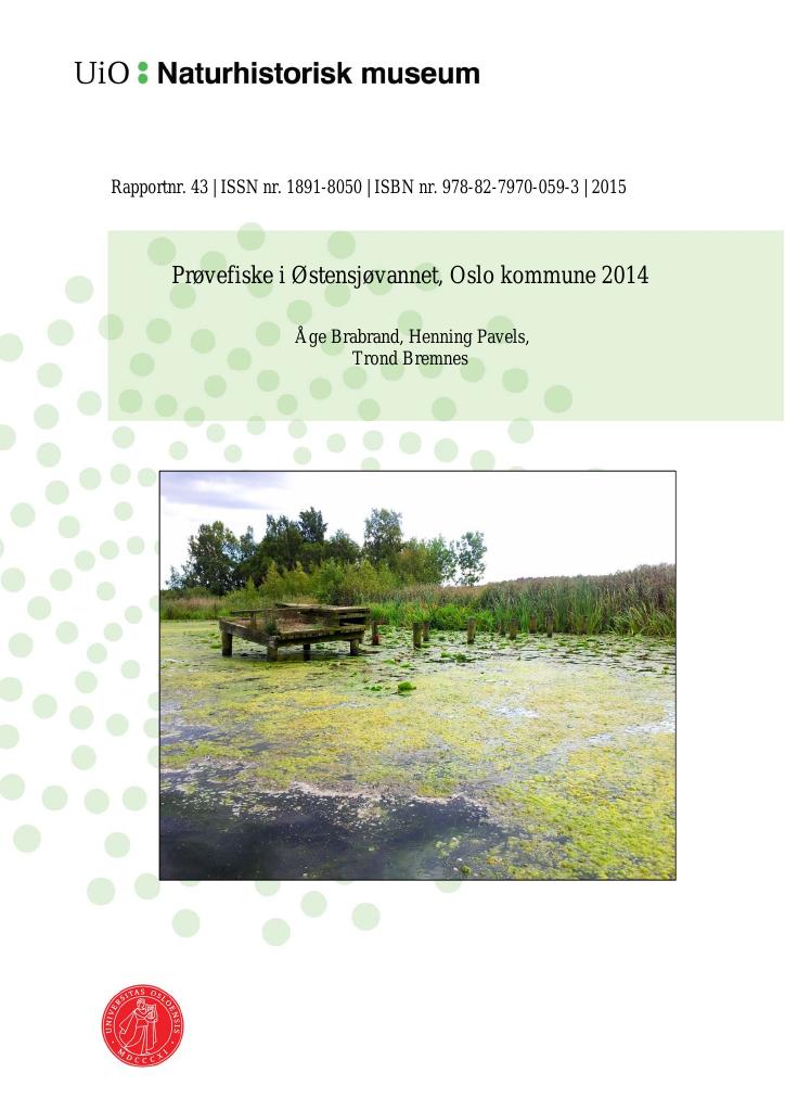 Forsiden av dokumentet Prøvefiske i Østensjøvannet, Oslo kommune 2014